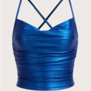 SHEIN Blue Metallic Crop Top